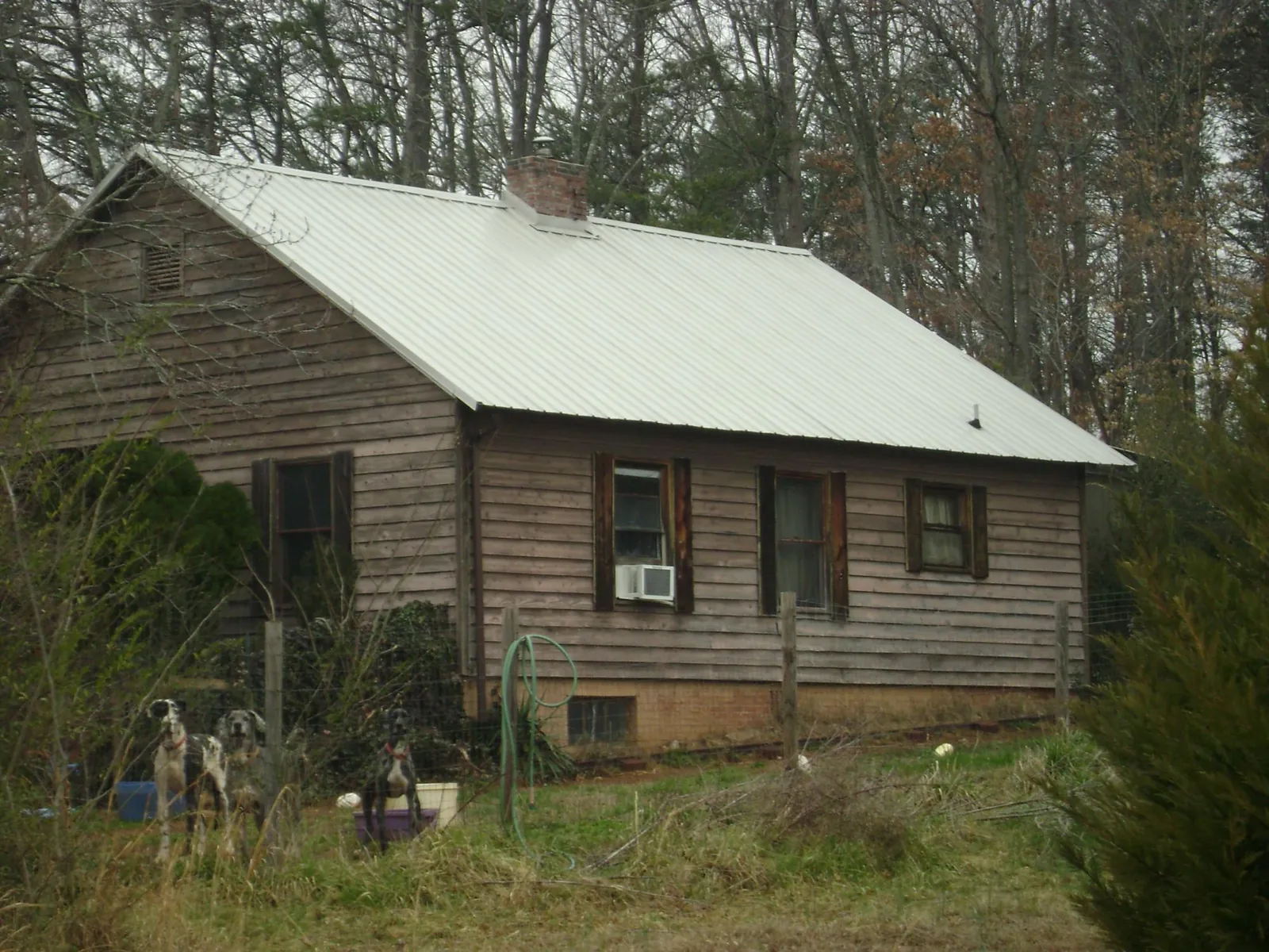 White metal roof on an old wood sided farmhouse, from a Asphalt Shingle Roof Repair job in Sherman